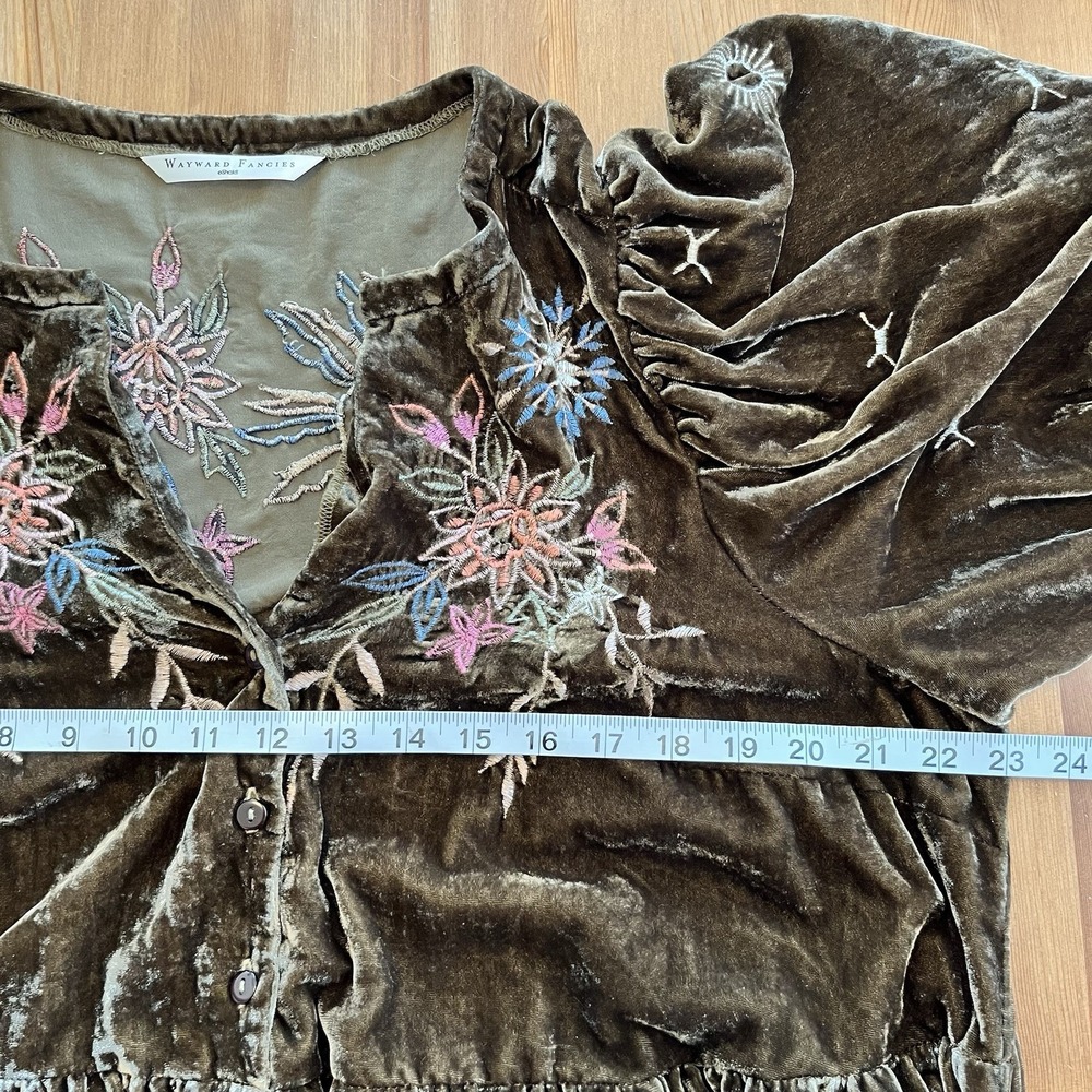 Wayward Fancies Eshakti Dress Velvet Embroidered Green Floral Grunge Boho - Picture 14 of 15